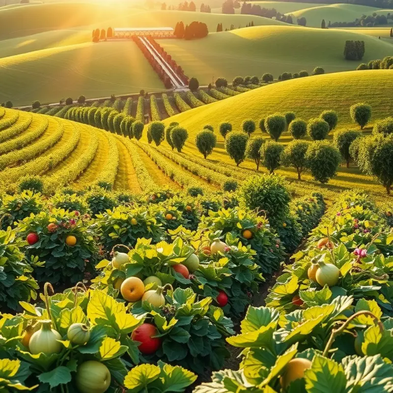 A sunlit field displaying the beauty of organic herbs and spices in a natural landscape.