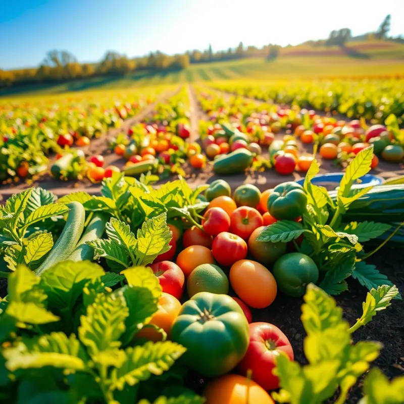 A sunlit field filled with organic produce, highlighting the beauty of sustainable farming.