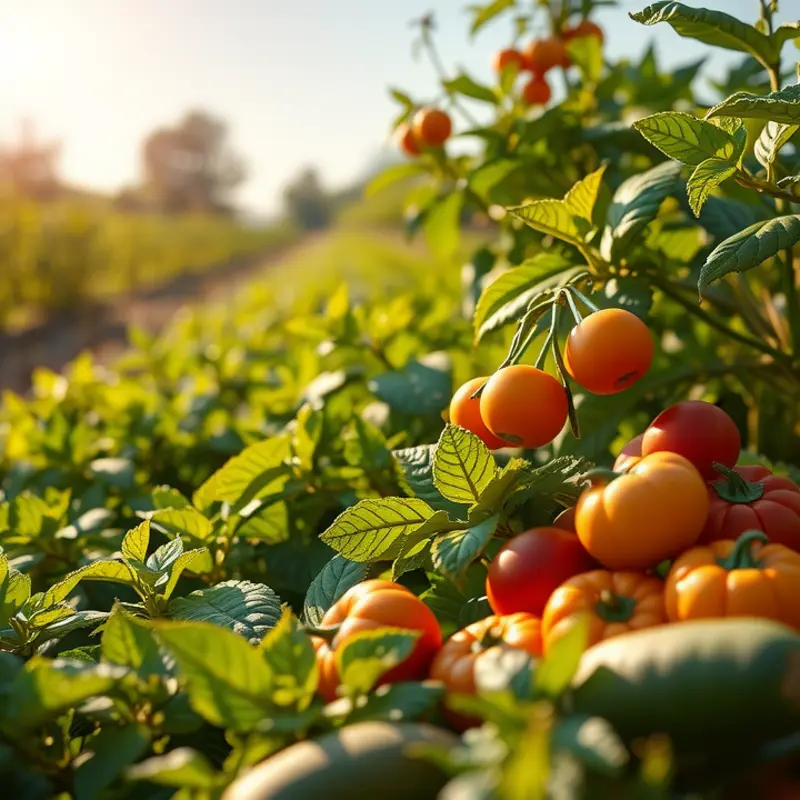 A serene sunlit field showcasing vibrant local produce.