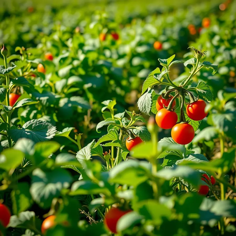 A vibrant landscape highlighting sustainable vegetables and fruits.