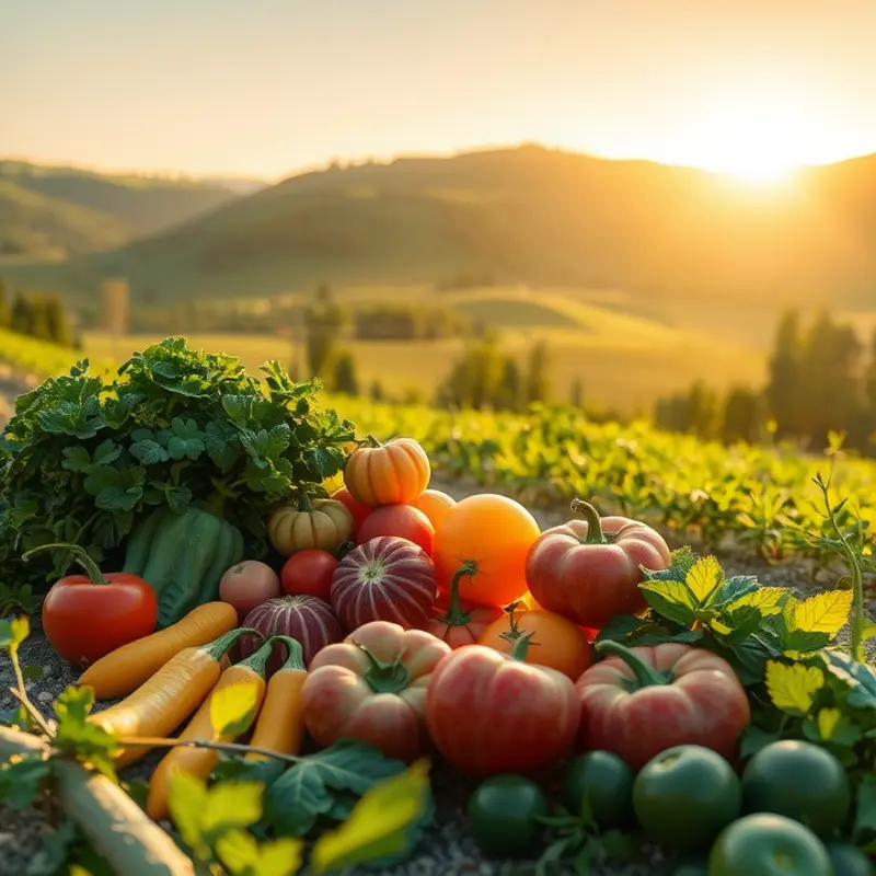 A vibrant landscape showcasing an orchard filled with fresh, organic fruits.