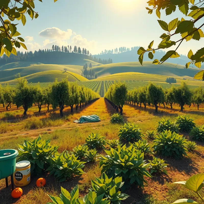 Sunlit Swiss landscape showcasing abundant produce.