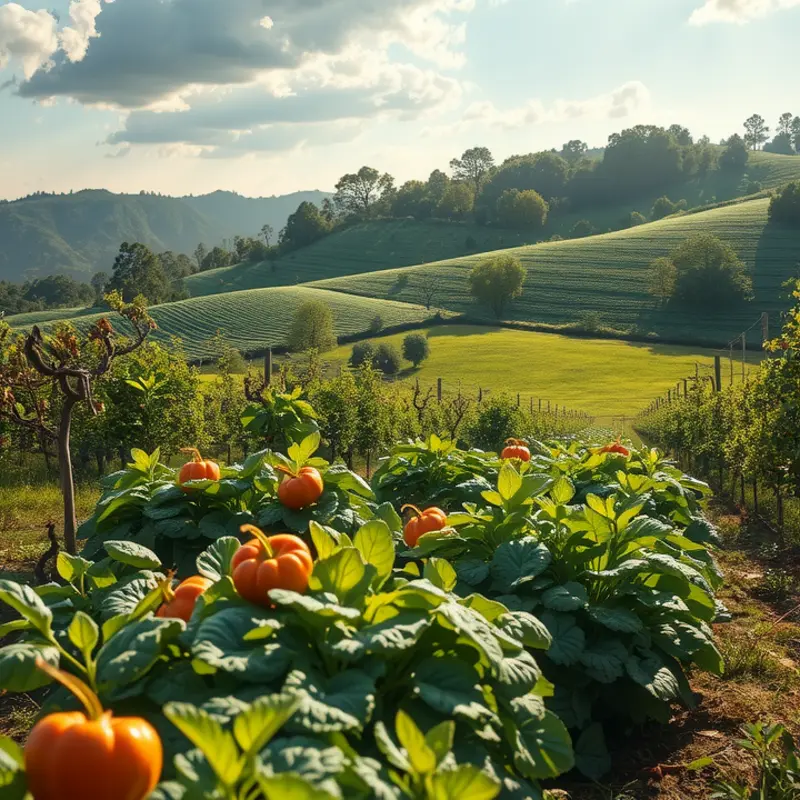A scenic landscape featuring fresh, organic produce.