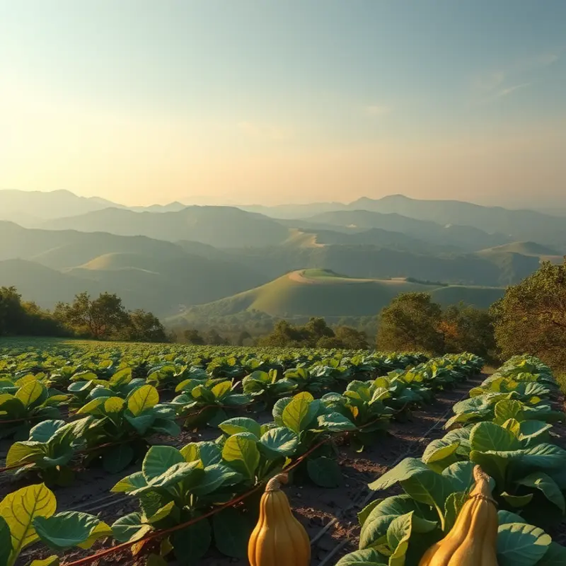 A vibrant orchard filled with fresh produce under warm sunlight.