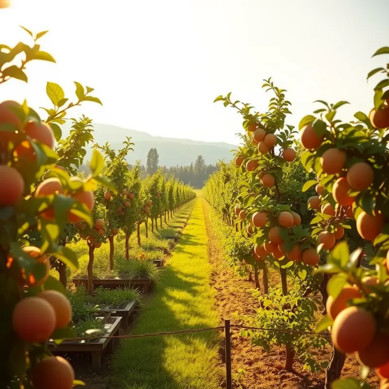 A vibrant sunlit field full of fresh fruits and vegetables.