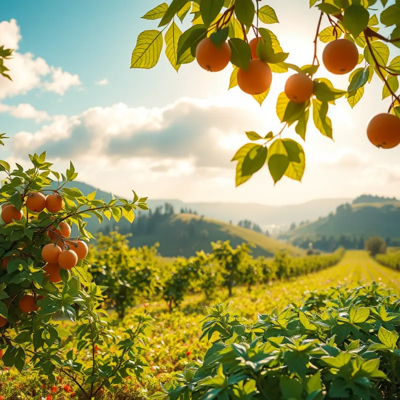 A scenic orchard where organic fruits thrive under the warm sun.