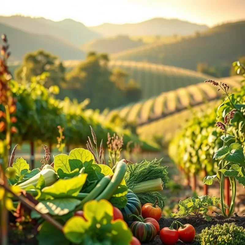 An illustration of various healthy food sources rich in dietary fats, set in a vibrant natural landscape.