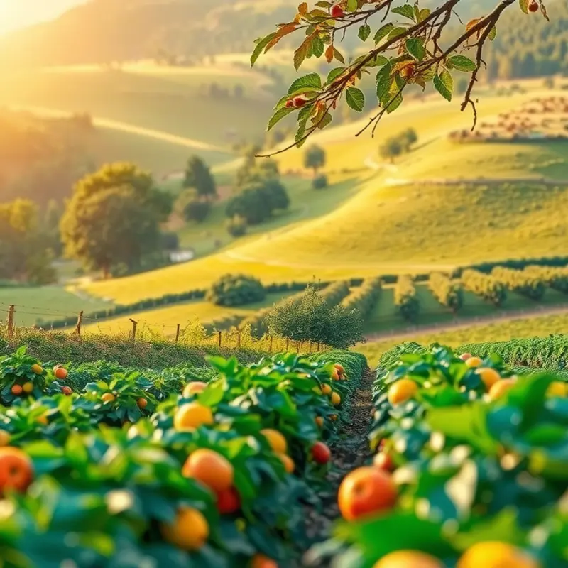 A sunlit orchard flourishing with organic produce, showcasing the abundance of nature.