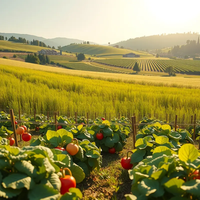 A sunlit orchard filled with vibrant, organic produce highlighting the essence of balanced meals.
