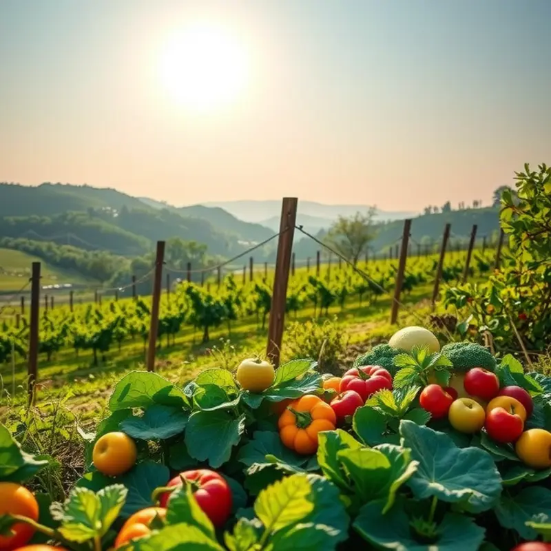 A tranquil sunlit field showcasing the abundance of nature and healthy produce.