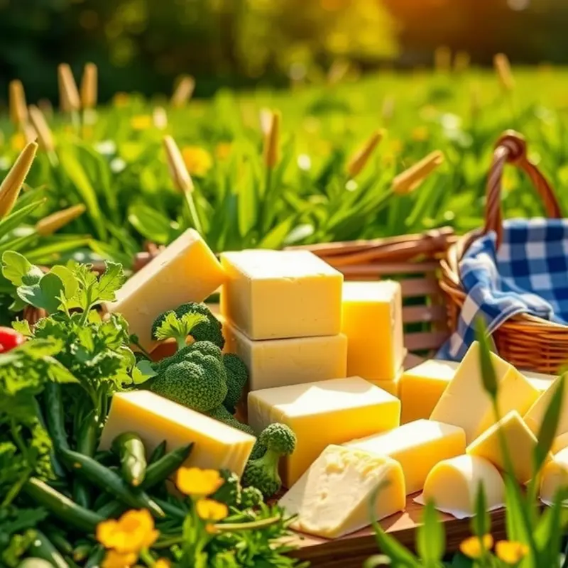 An array of butter in different forms with fresh organic produce.