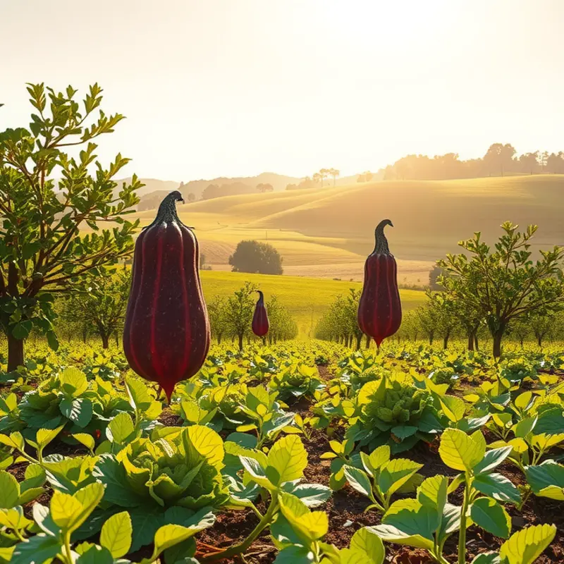 A vibrant orchard full of fresh fruits and vegetables, representing the essence of veganism.