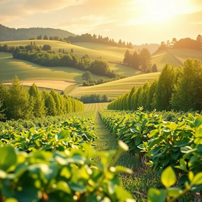 A serene landscape representing the harmony of nature and organic produce.