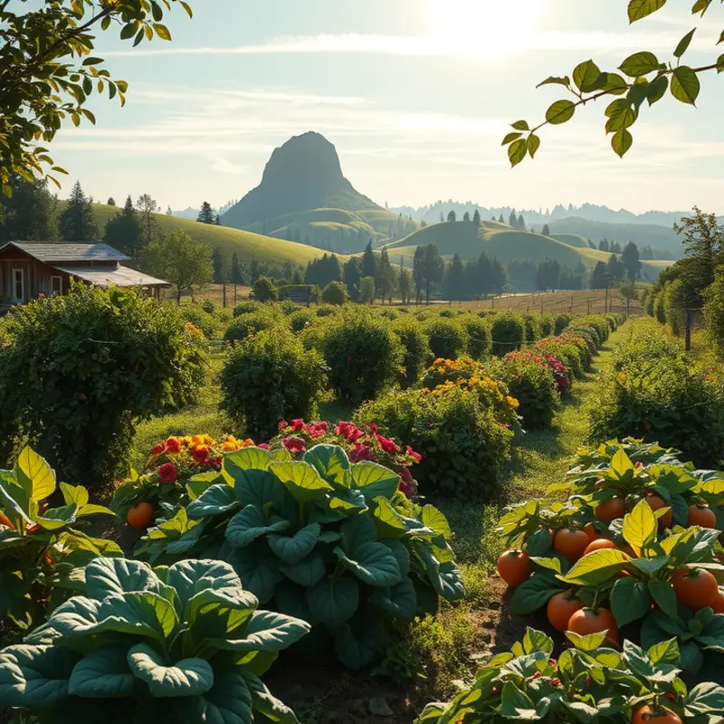 A vibrant, sunlit orchard full of fresh produce.