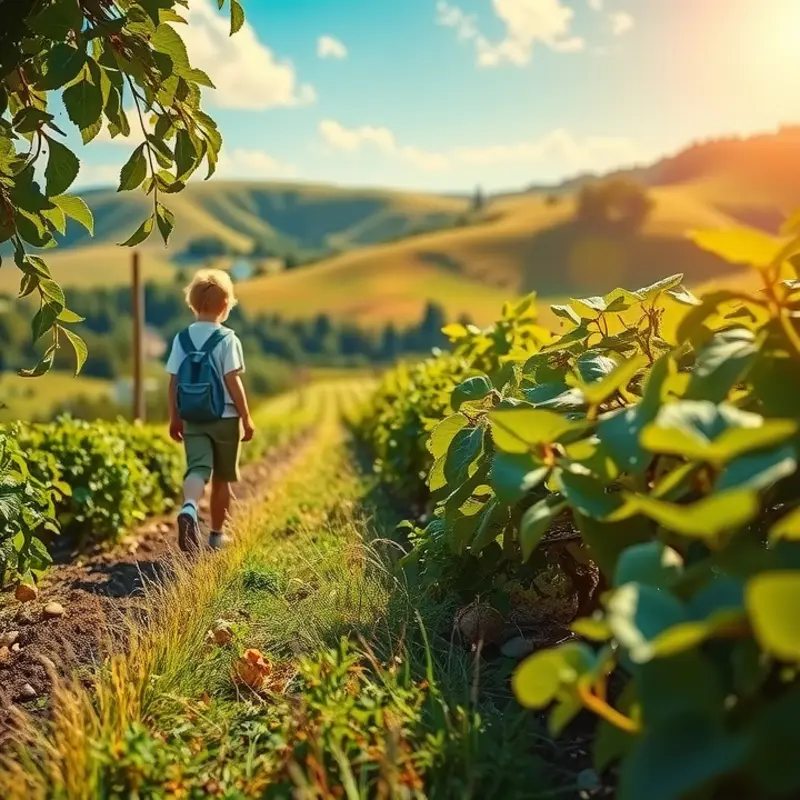 A scenic view of vibrant vegetables and fruits growing naturally in a sunlit field.