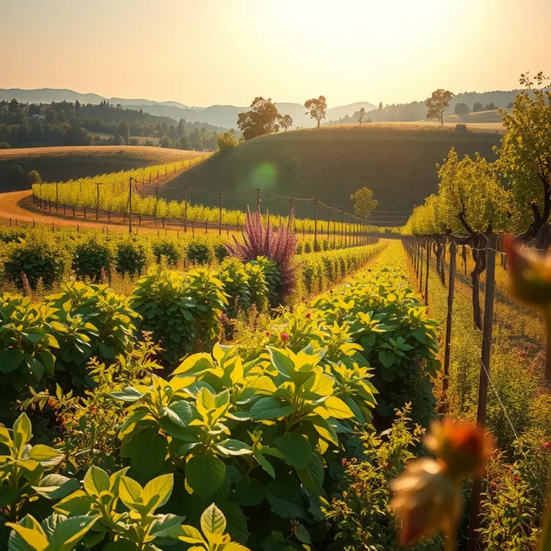 A serene sunlit field abundant with fresh produce, representing the connection between mindfulness and nutrition.