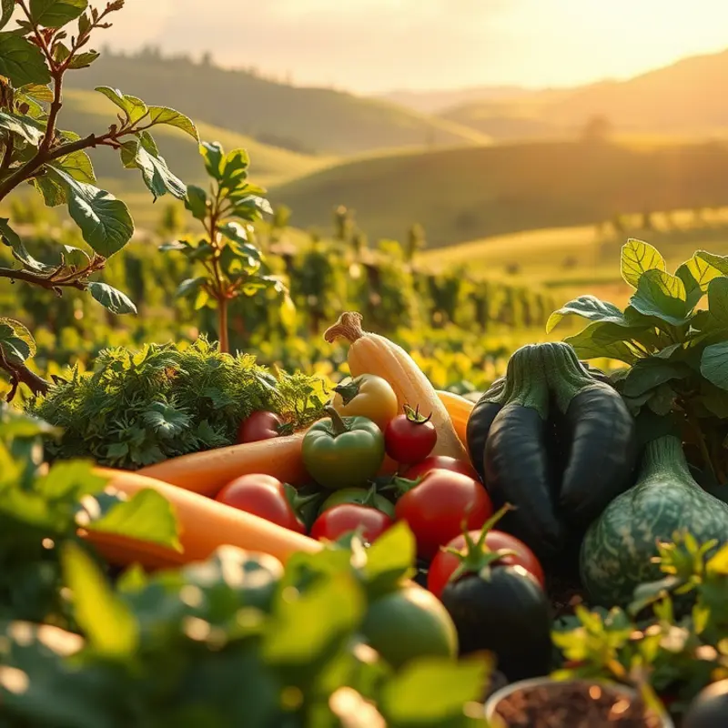 A lush landscape filled with vibrant organic produce, representing the heart of plant-based high-fat diets.