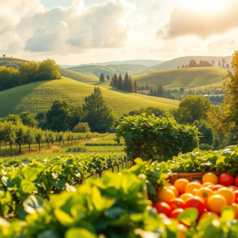 A vibrant landscape showcasing the abundance of organic produce.