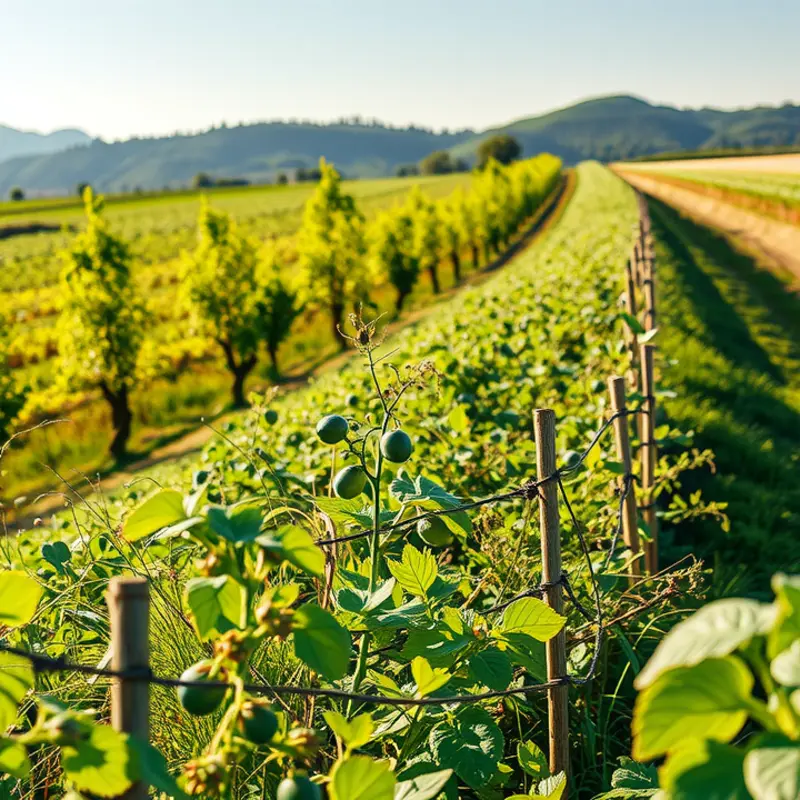 A lush, sunlit orchard thriving with organic produce.