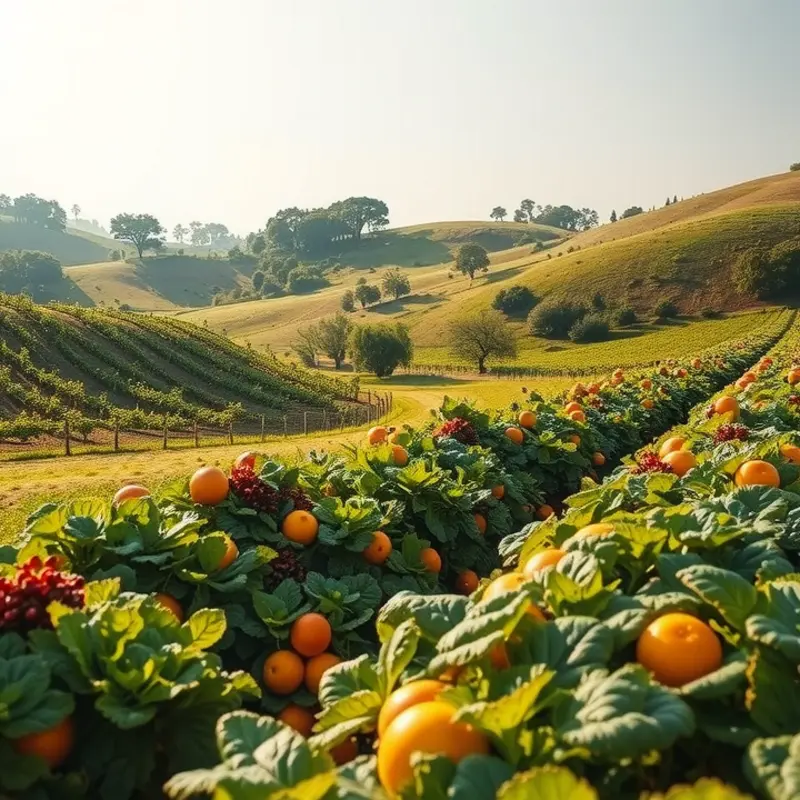 A lush field showcasing vibrant vegetables and fruits that embody the essence of the Vegetarian Paleo diet.