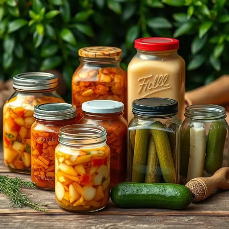 A vibrant display of various fermented foods showcasing their colors and textures.