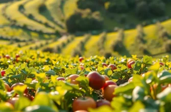 Photorealistic scenic view of an expansive organic field filled with fresh fruits and vegetables.
