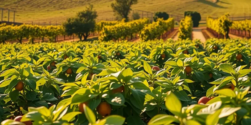 A sunny field filled with an array of colorful and fresh organic vegetables.