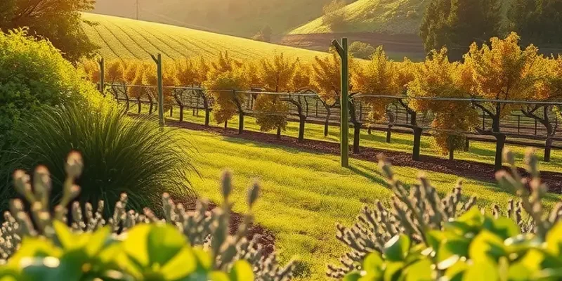 A scenic orchard with a variety of fresh vegetables and fruits, symbolizing healthy plant-based nutrition.
