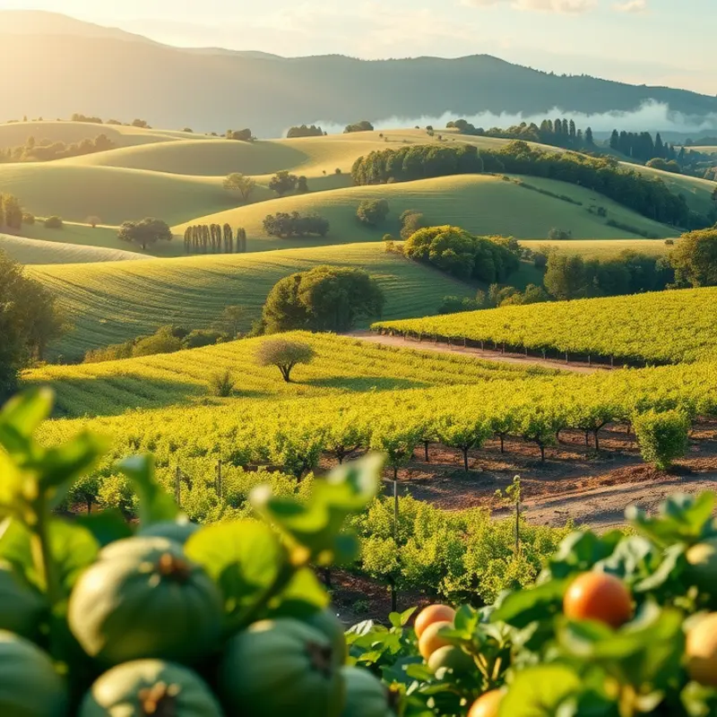 A stunning view of a vibrant orchard showcasing the beauty of organic fruits and vegetables.
