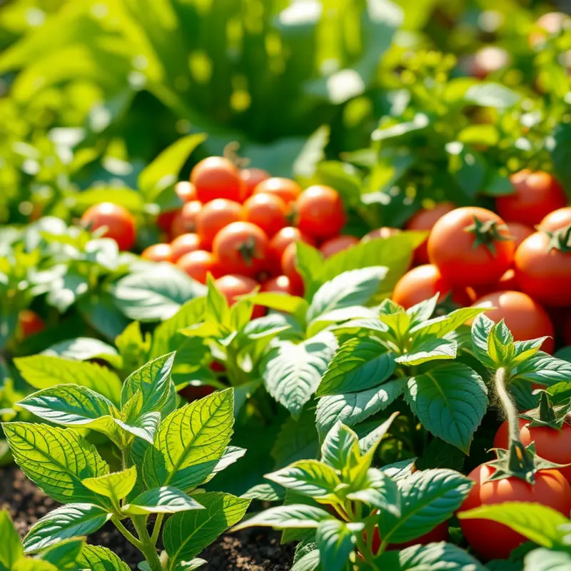 A vibrant vegetable garden showcasing organic produce.
