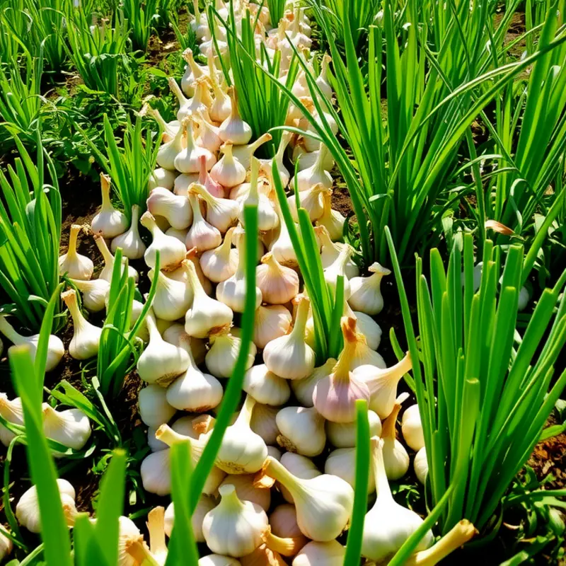 A vibrant display of onion alternatives in a sunlit vegetable field.