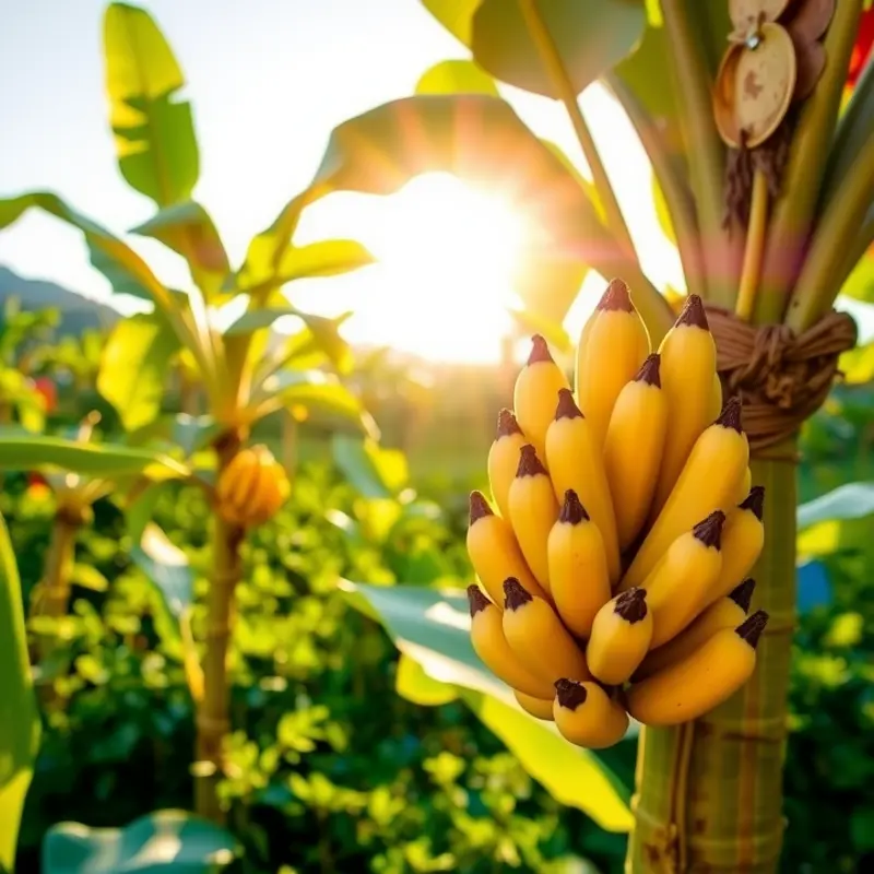 A flourishing banana orchard basking in sunlight, symbolizing natural nutrition.