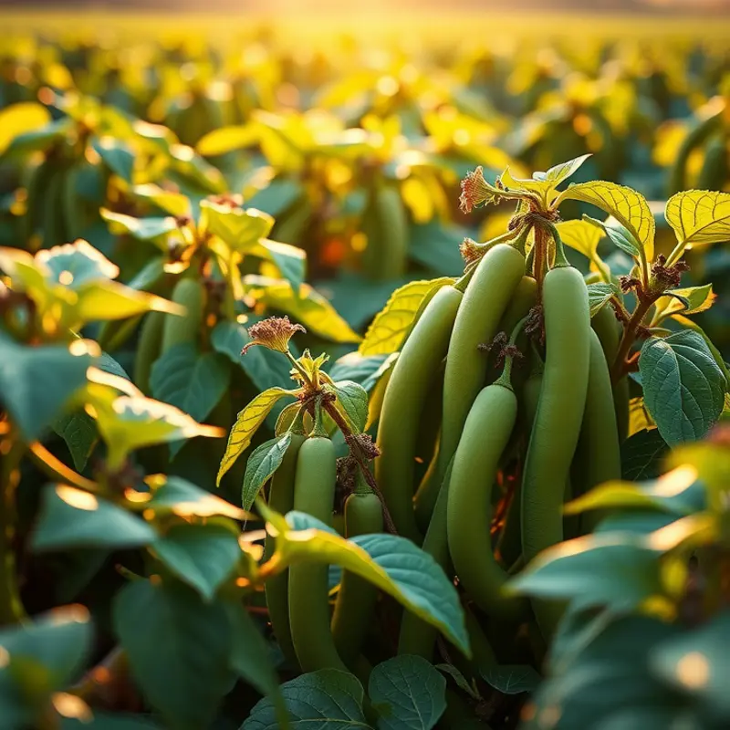 A sunny field filled with vibrant beans, representing freshness and organic farming.