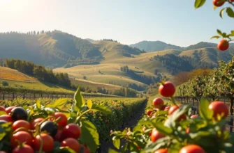 A picturesque field filled with fresh fruits and vegetables, representing healthy nutrition and vitality.