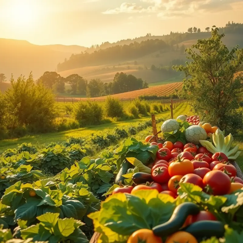 A vibrant sunlit field full of organic produce.