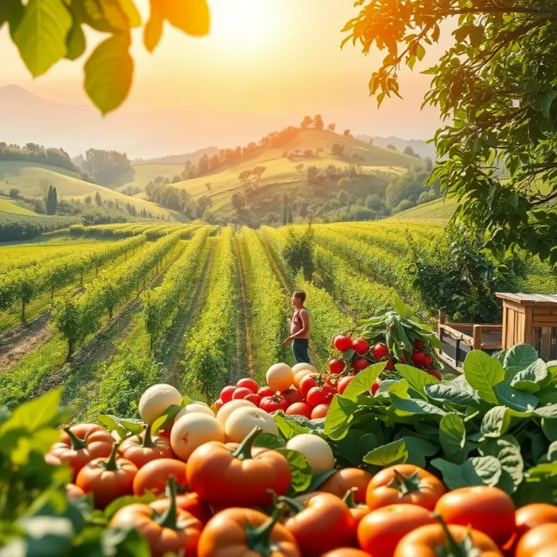 A scenic orchard where organic fruits thrive under the warm sun.