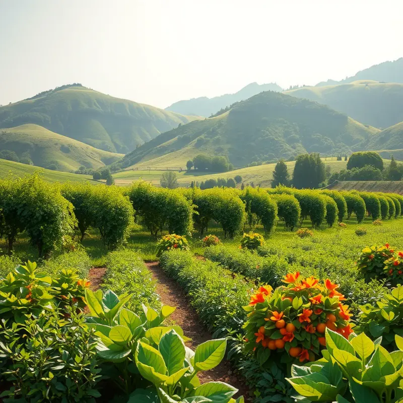A serene sunlit orchard representing the freshness of organic produce.