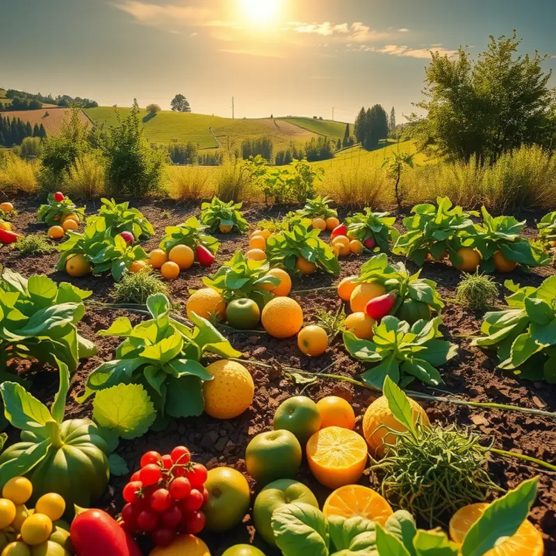 A refreshing field of growth showcasing vibrant fruits and vegetables in harmony with nature.