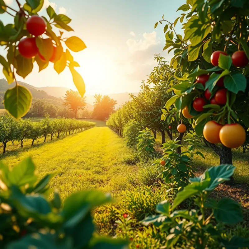 A vibrant sunlit field showcasing nature’s bounty of organic produce.