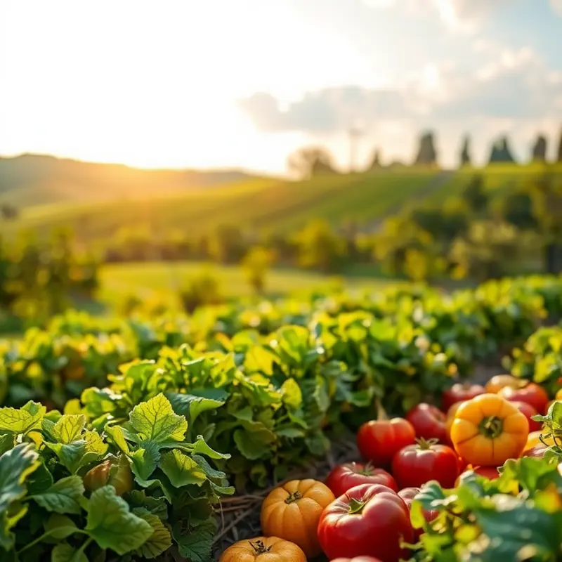 A vibrant sunlit field showcasing the beauty of organic produce.