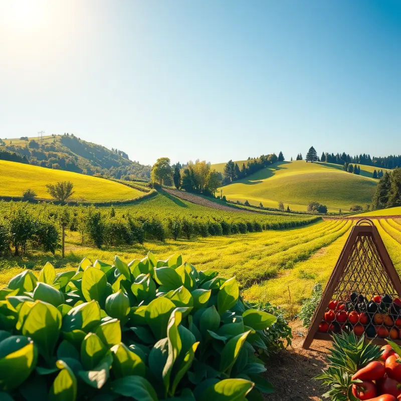 A sunlit field showcasing a vibrant herb garden.