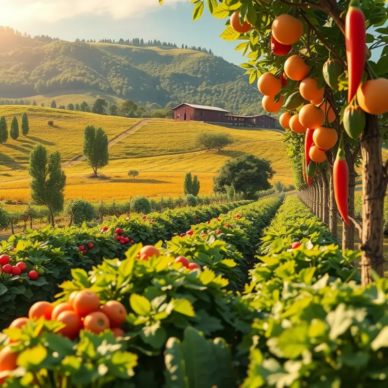 A lush, sunlit field abundant with mustard greens and vibrant vegetables.