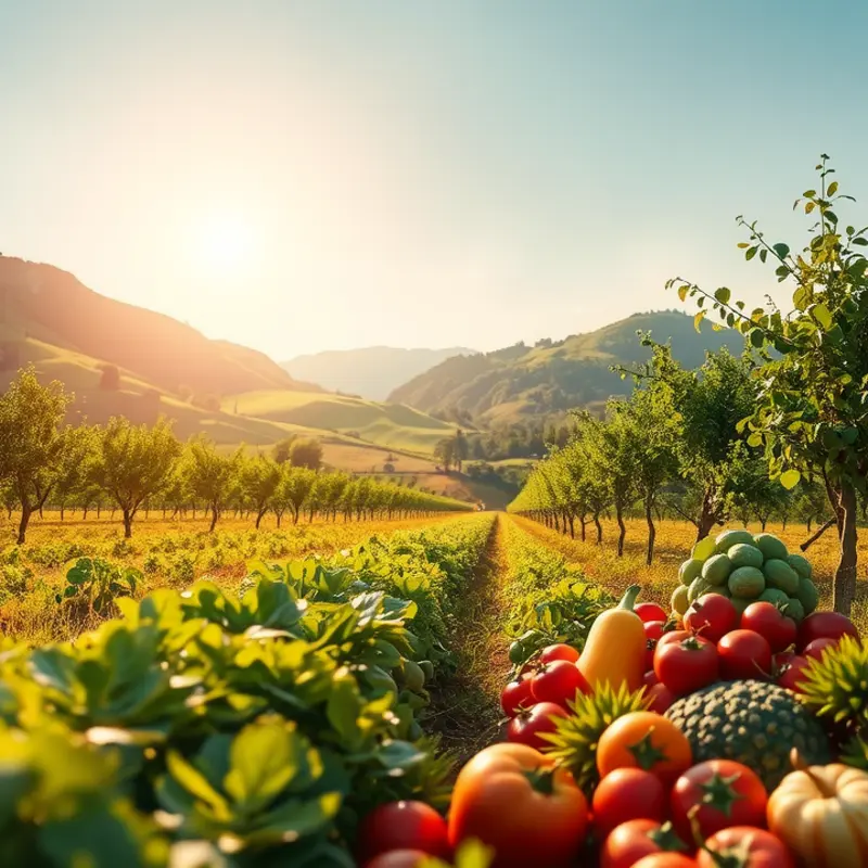 A vibrant, sunlit field showcasing the abundance of healthy produce.