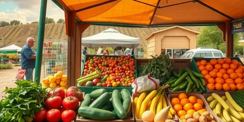 A picturesque sunlit field showcasing organic vegetables and fruits growing naturally in a serene landscape.
