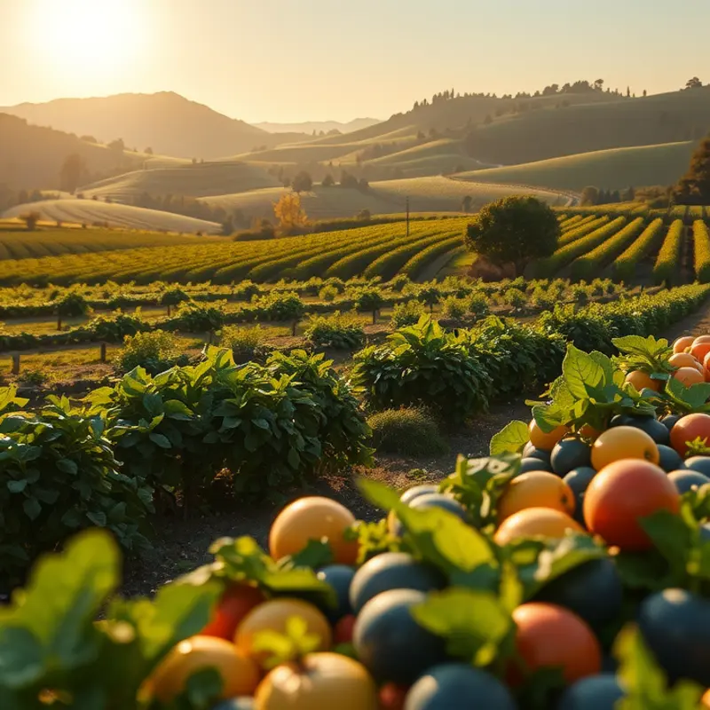 A serene landscape showcasing the abundance of natural and healthy produce.