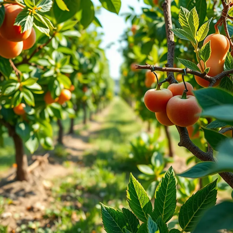 A sunlit field showcasing the abundance of organic fruits and vegetables.