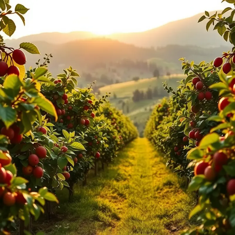 A lush orchard filled with vibrant fruits, emphasizing natural abundance.