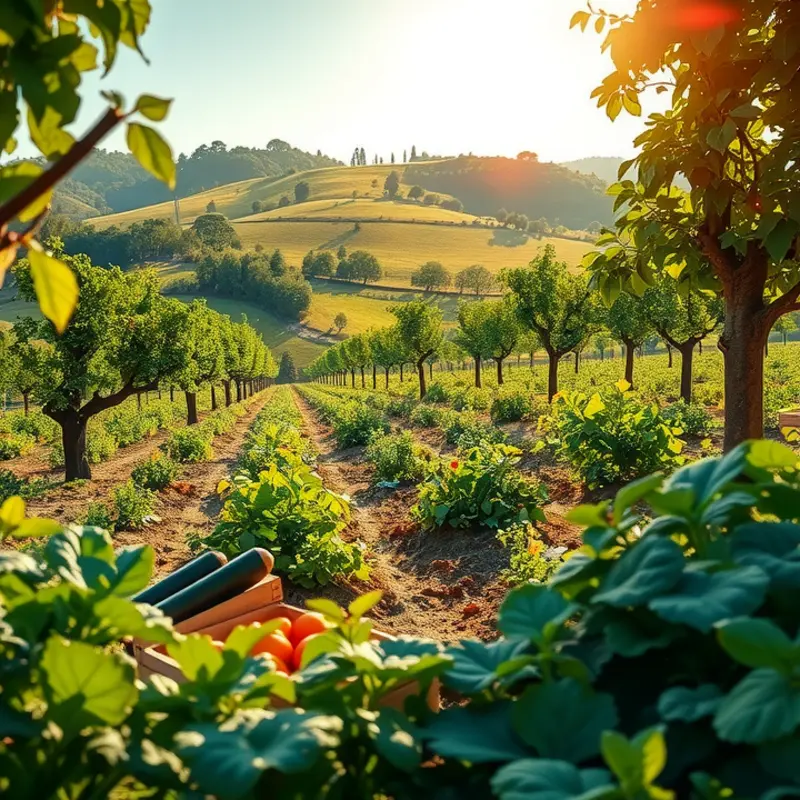 A vibrant sunlit field showcasing healthy organic produce.
