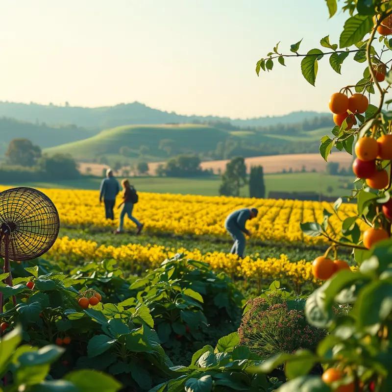 A sunlit field showcasing the abundance of fresh organic produce.