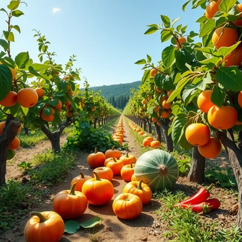 A sunlit landscape showcasing vibrant produce in an organic setting.